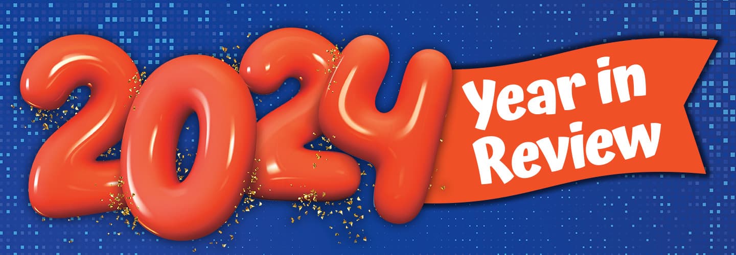 A balloon sign that reads "2024 Year in Review"