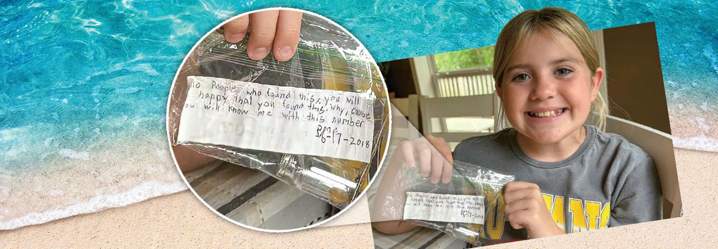 Image of kid holding handwritten note in a plastic bag